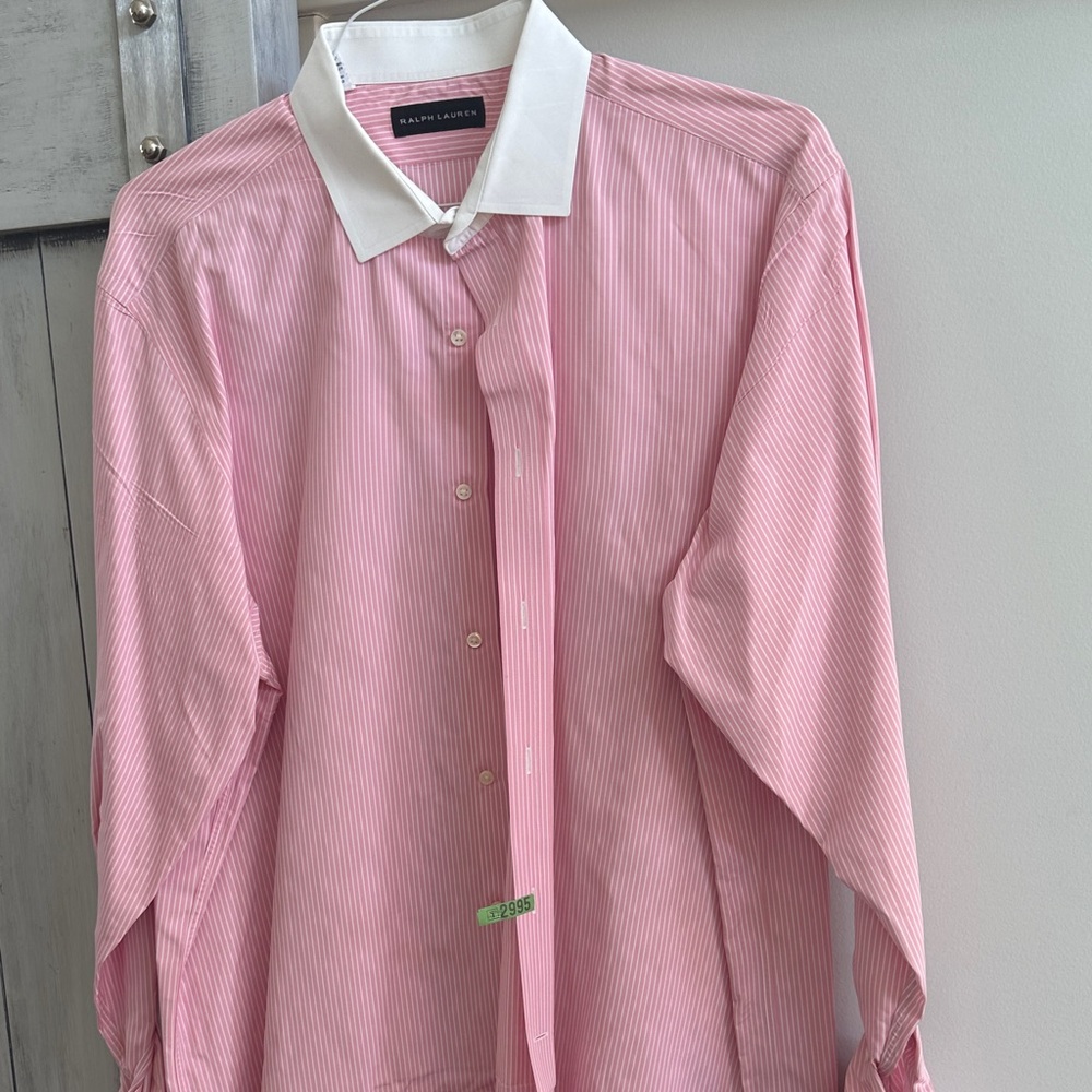 Ralph Lauren Pink and White Striped Dress Shirt with white collar/ French cuffs